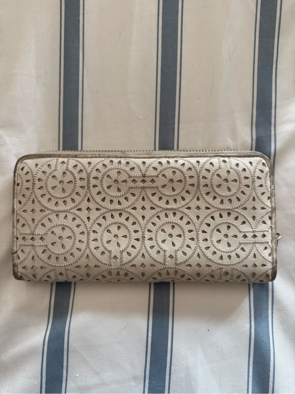 Coach Metallic Pearl Laser-Cut Zip Around Wallet